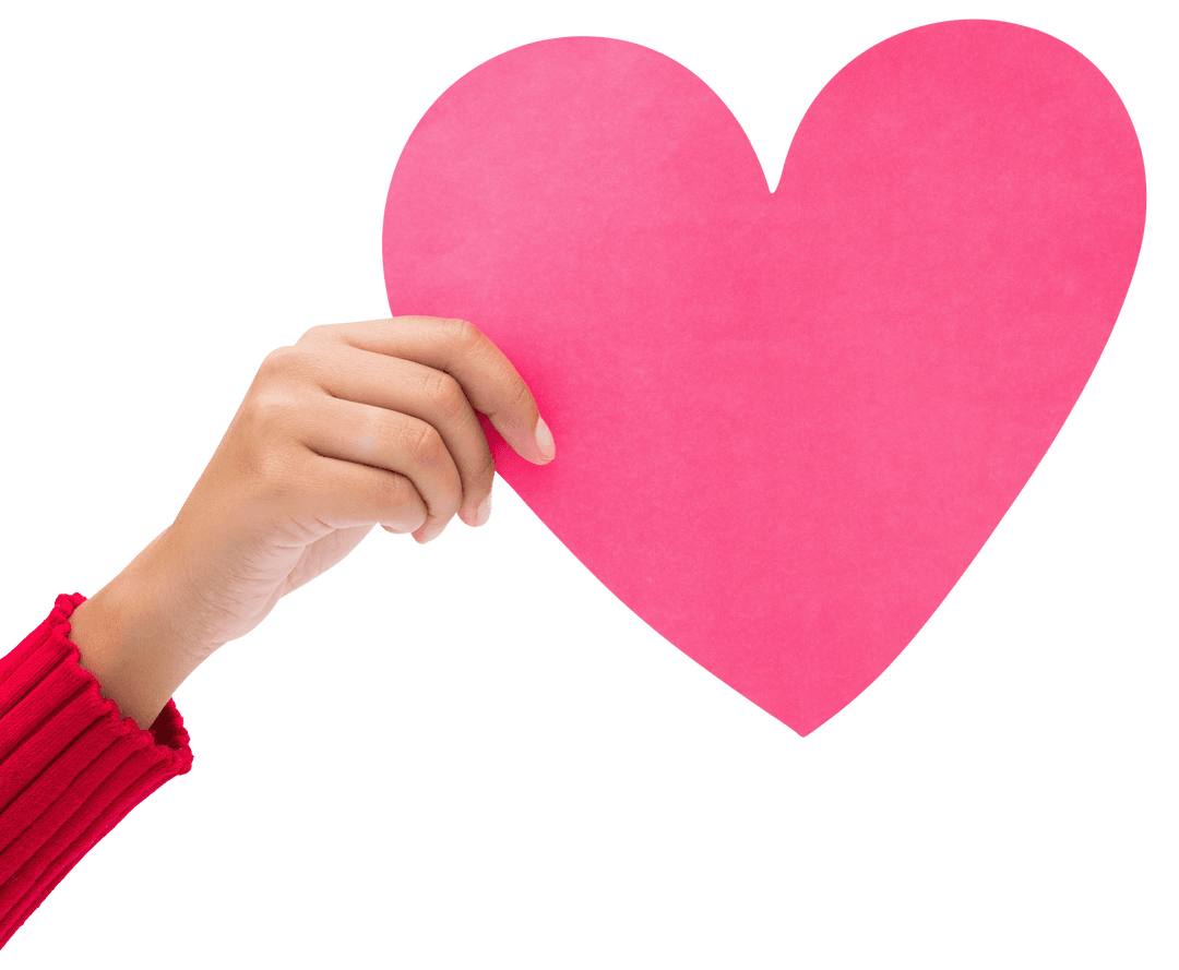 Hand Holding Pink Heart Cutout on Transparent Background