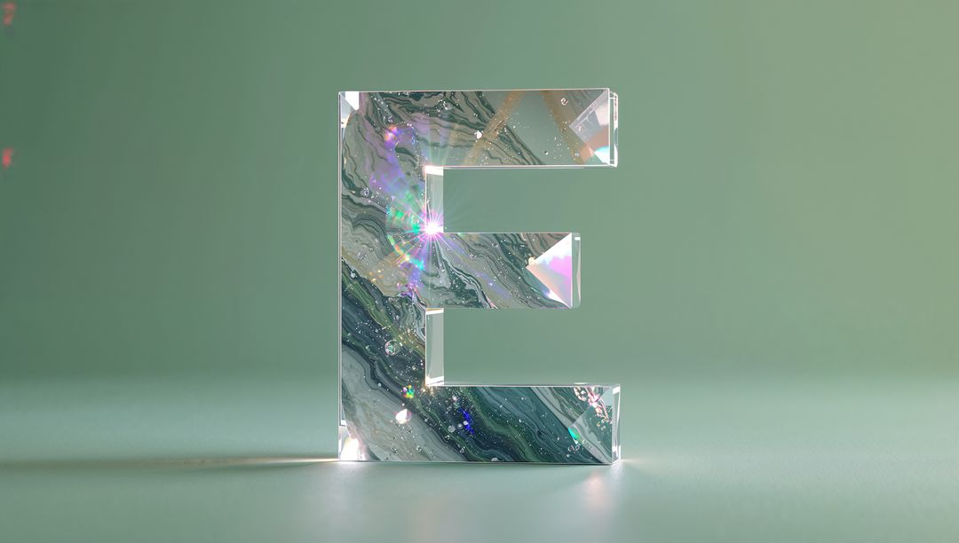 3D Crystal Letter E with Swirling Marble Texture