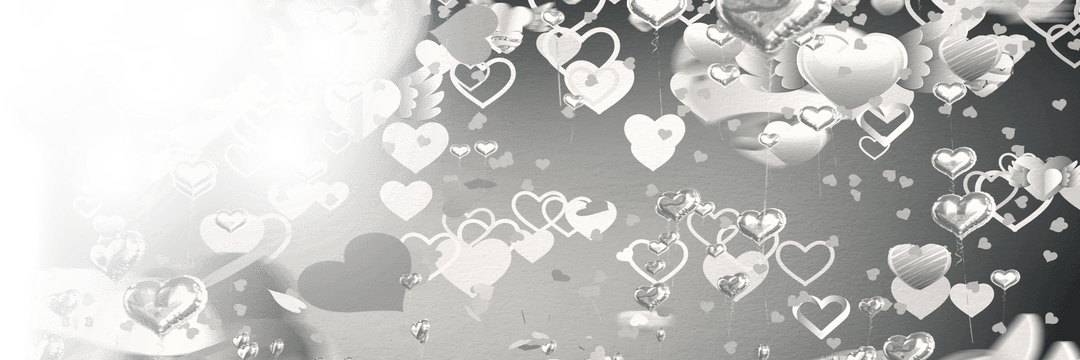Transparent floating heart shapes creating romantic atmosphere