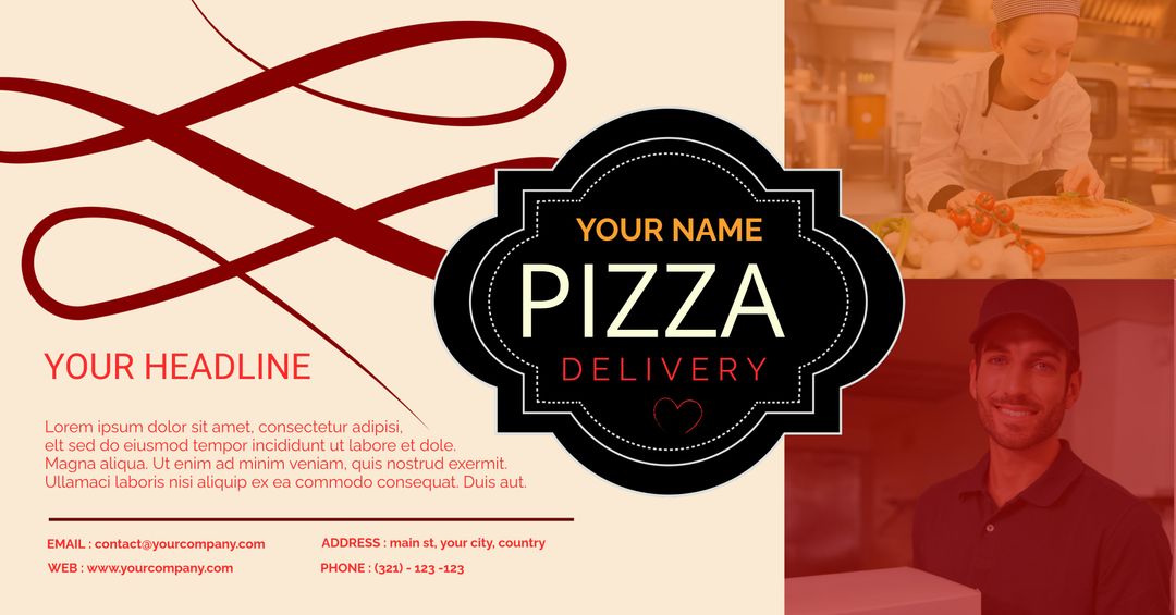 Pizza Delivery Flyer with Professional Chef and Male Courier - Download Free Stock Templates Pikwizard.com