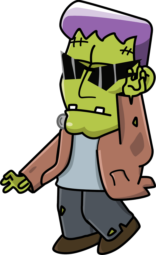 Cool Frankenstein Monster in Sunglasses on Transparent Background