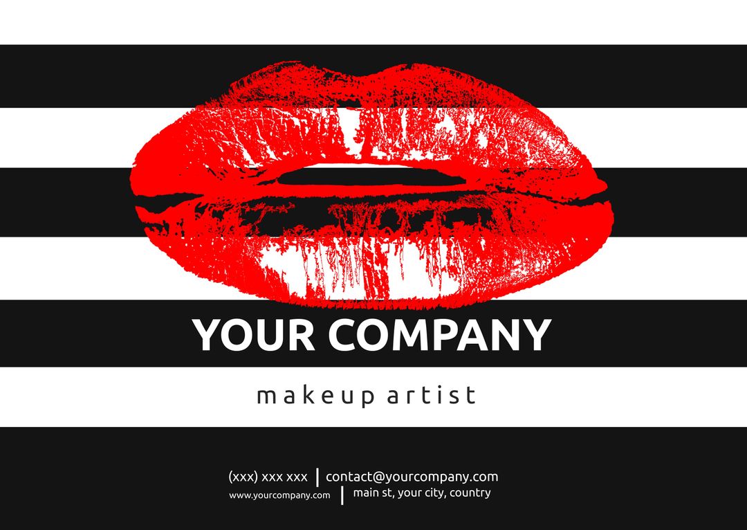 Bold Red Lipstick Mark on Striped Background for Beauty Promotion