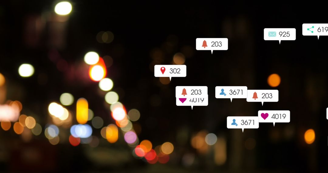 Social Media Notifications Over Abstract Cityscape