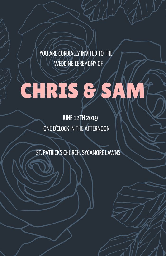 Elegant Deep Blue Wedding Invitation with Pink Rose Designs - Download Free Stock Templates Pikwizard.com