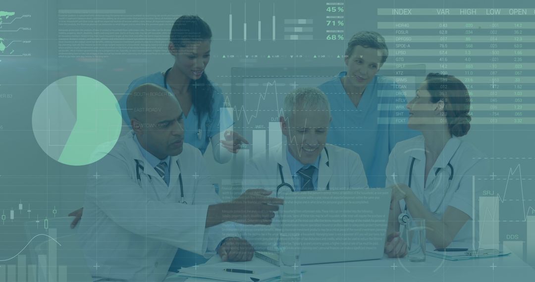 Diverse Doctors Analyzing Data with Laptop in Medical Office