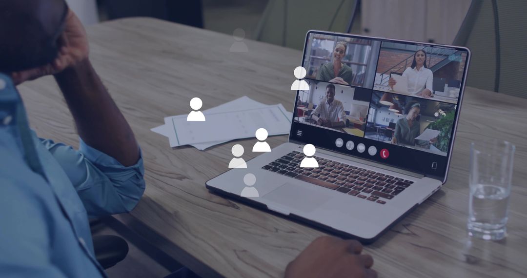 Remote Team Meeting via Video Call on Laptop