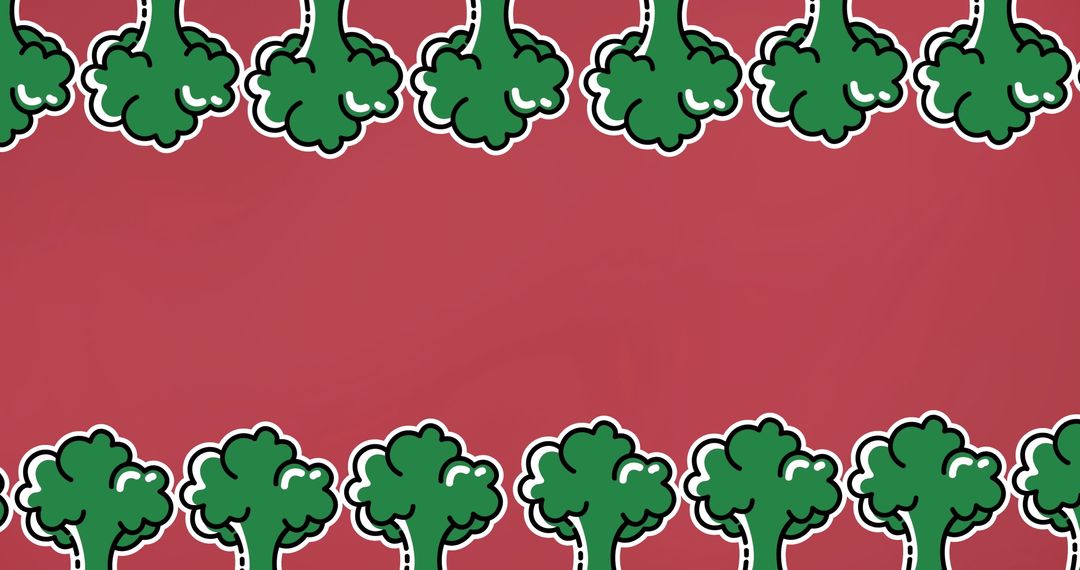 Broccoli Illustrations on Vibrant Red Backdrop for Eco Themes