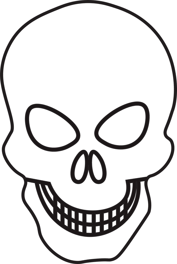 Smiling Skull Vector with Black Outline on Transparent Background