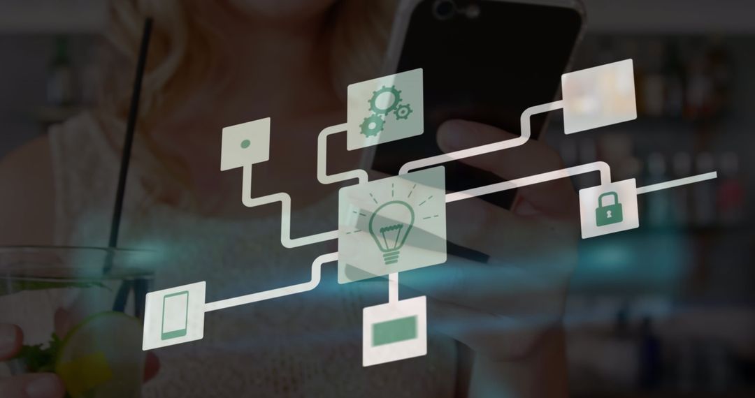 Woman Using Smartphone with Digital Network Interface