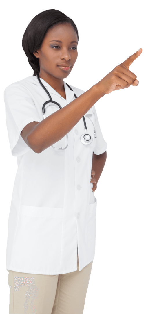 African American Doctor Touching Virtual Screen Isolated Transparent