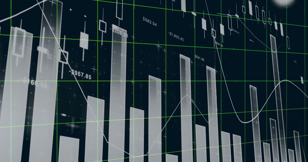 Abstract Financial Data Analysis with Graphs and Charts Overlay