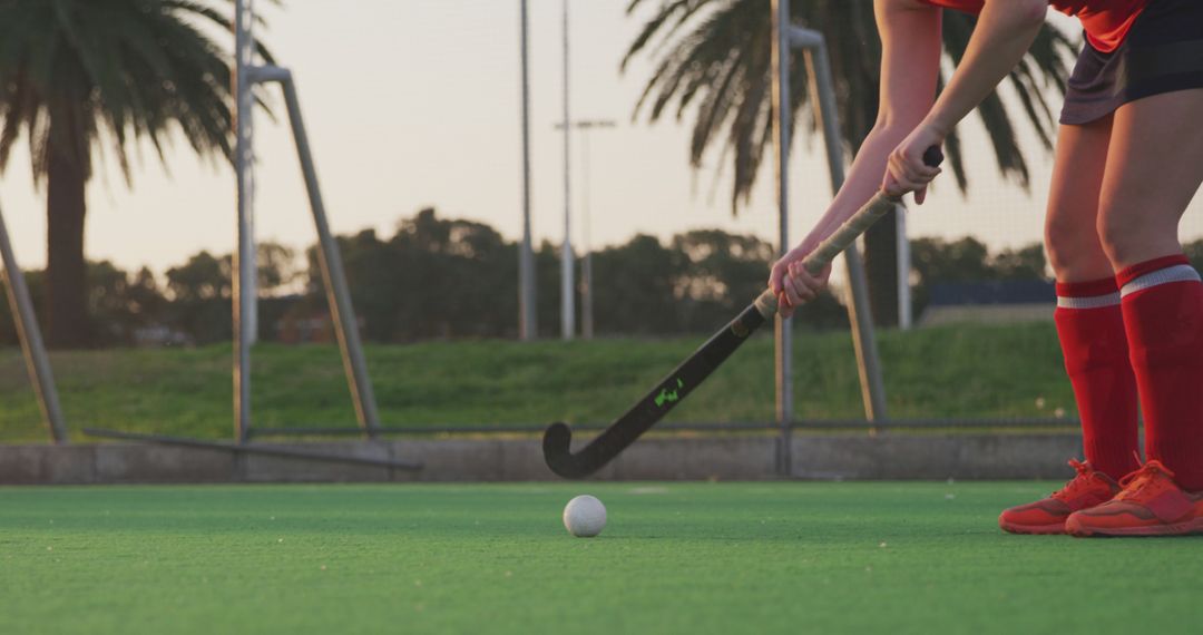 Female Field Hockey Player Ready to Hit Ball on Turf - Free Images, Stock Photos and Pictures on Pikwizard.com