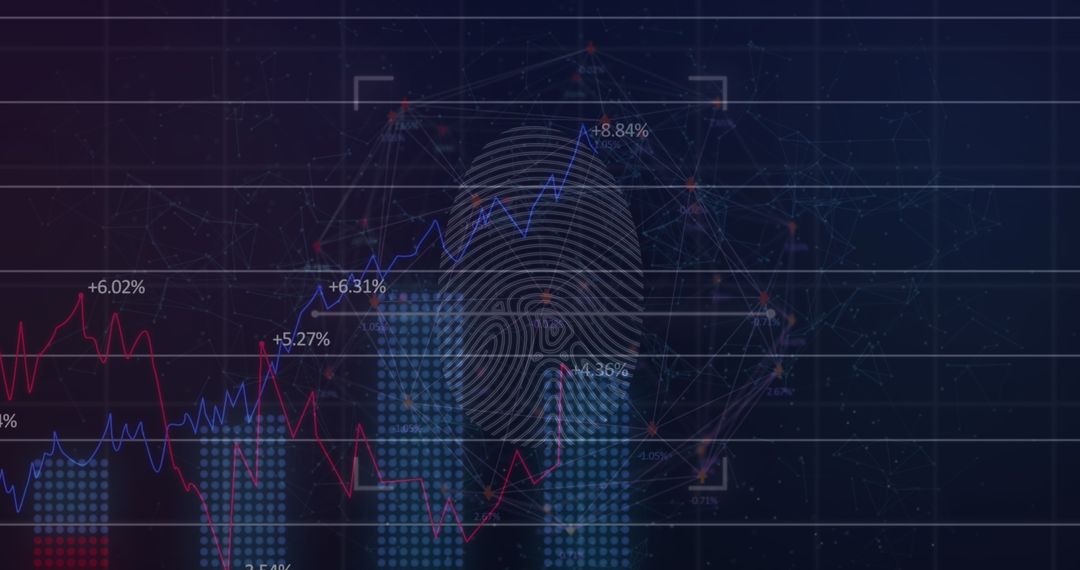 Digital Fingerprint Overlayed on Financial Data Illustrating Cybersecurity