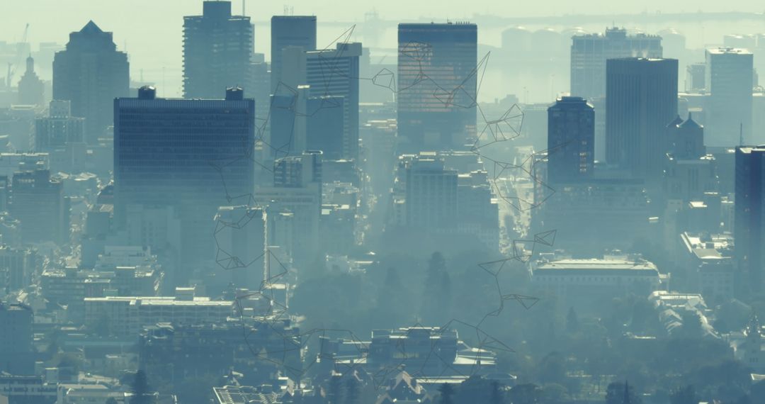 Abstract Geometric Shapes Over Cityscape in Morning Haze