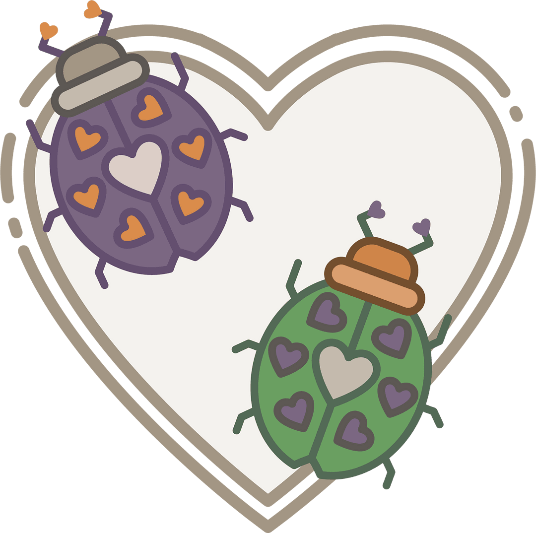 Whimsical Heart and Ladybird Illustrations on Transparent Background