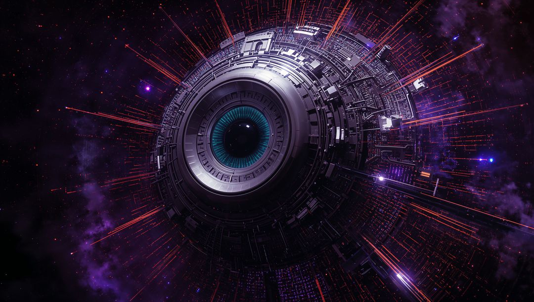 Futuristic Tech Sphere with Lens in Deep Space