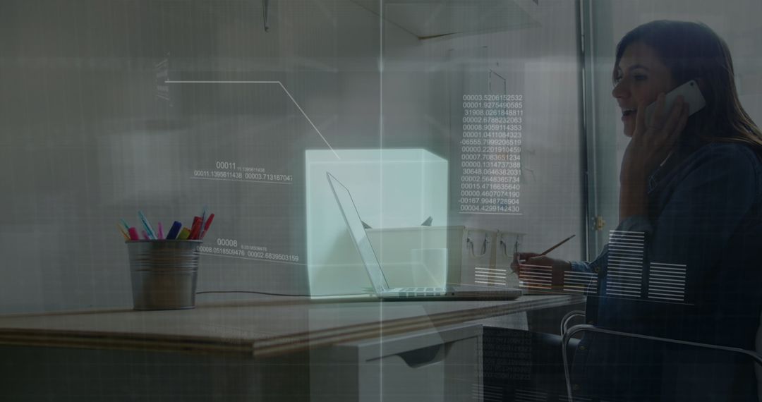 Businesswoman Strategizing with Data in Modern Office Environment