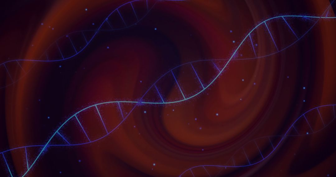 Digital DNA Strands on Abstract Red Background