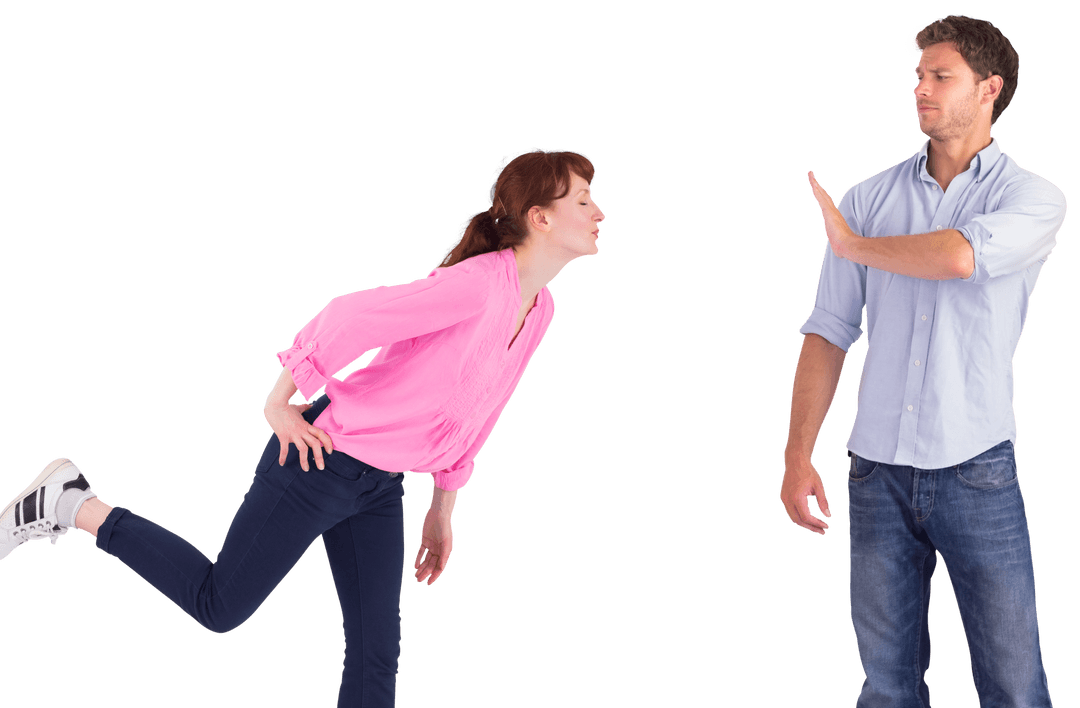 Man Raising Hand to Stop Kissing Gesture Transparent Scene