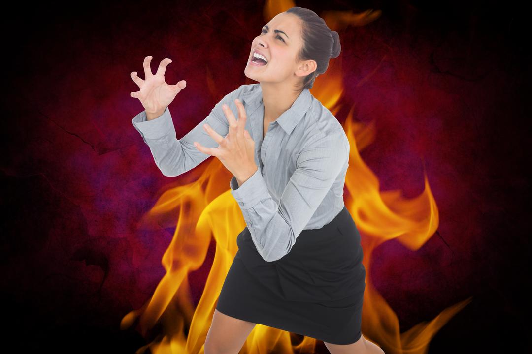 Digital composite image of aggressive businesswoman with fire - Free Images, Stock Photos and Pictures on Pikwizard.com