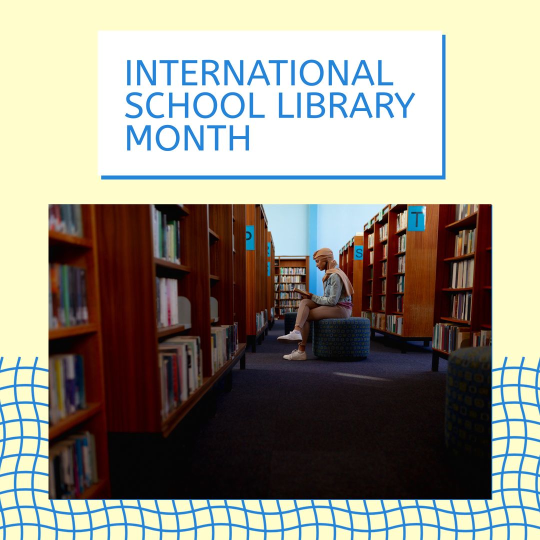 Young Woman in Hijab Enjoying Book During Library Celebration