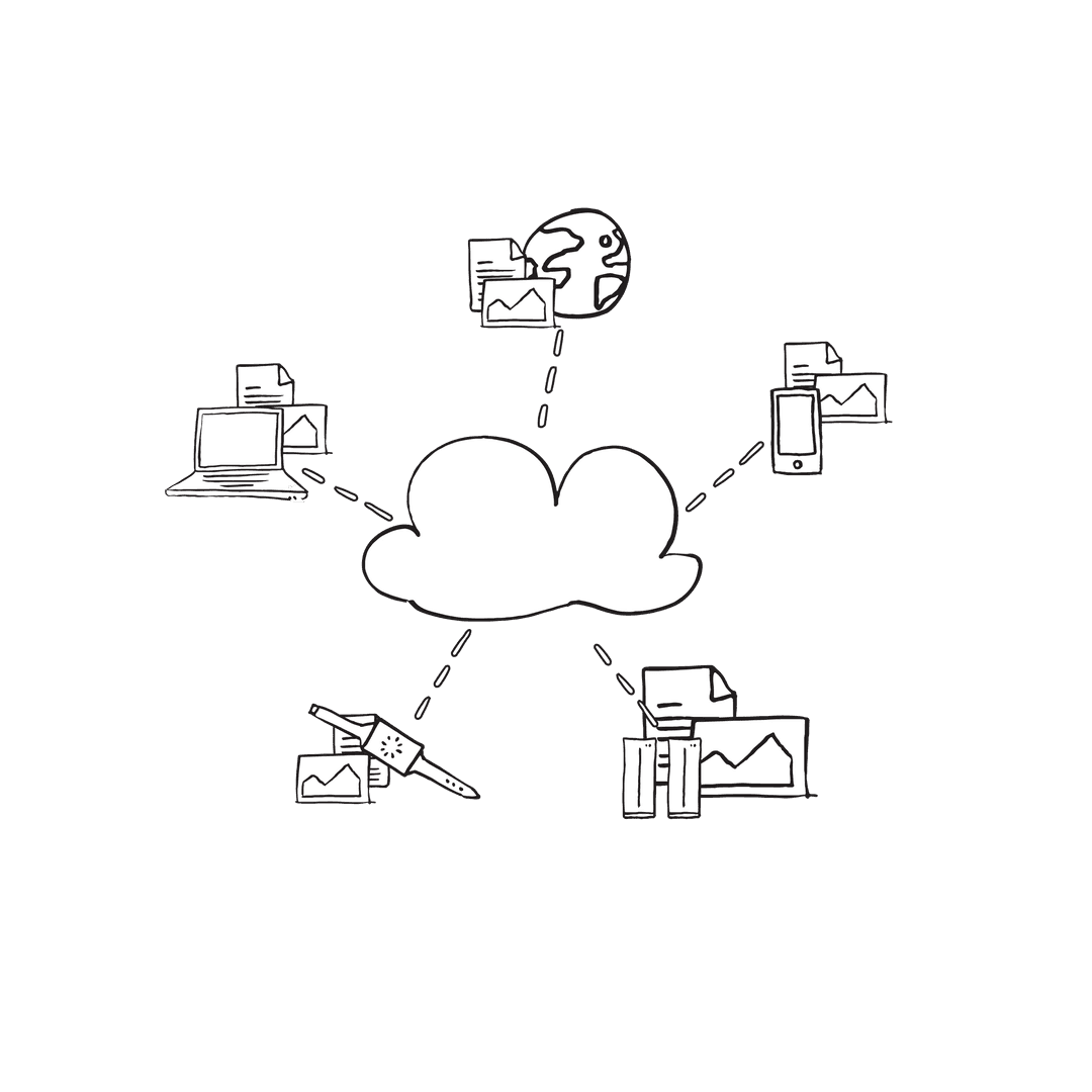 Digital Cloud Concept with Networked Devices on Transparent Background