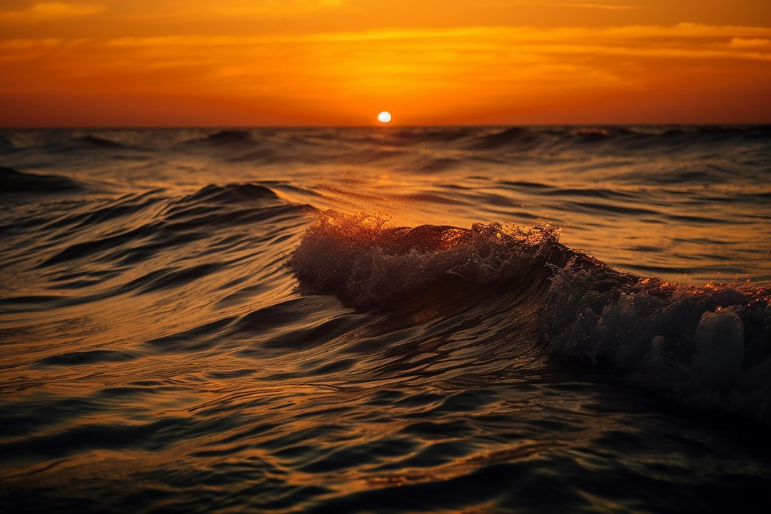 Cover background sunset over ocean with golden waves capturing nature's serenity
