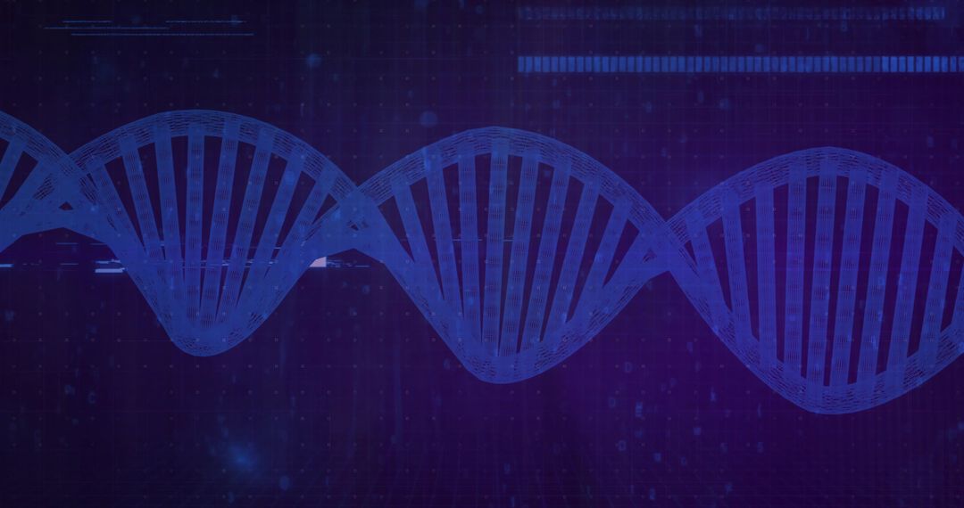 Futuristic blue DNA double helix visualizing genomic data and biotech network concept