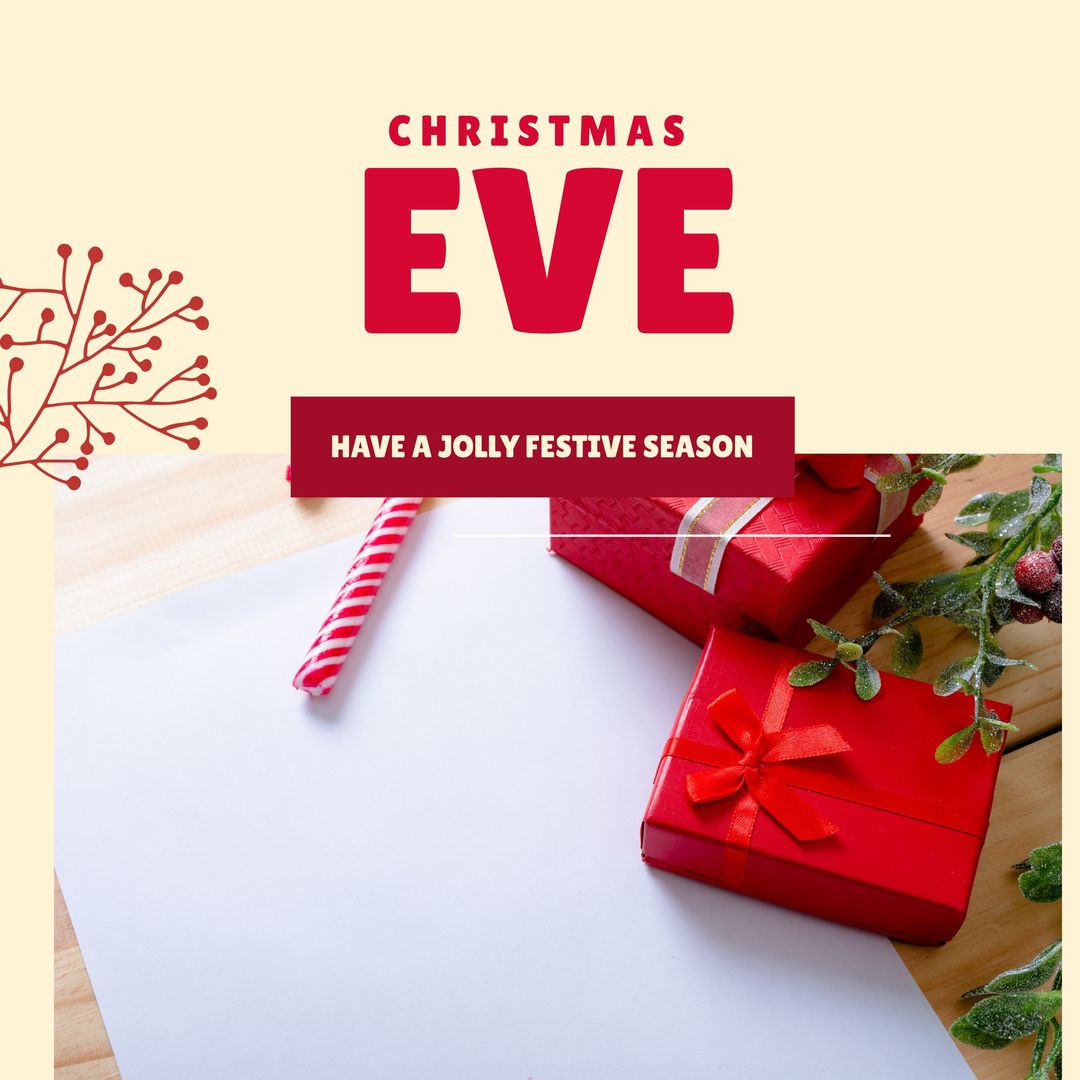 Christmas Eve Celebration with Festive Gifts and Candy Cane - Download Free Stock Templates Pikwizard.com