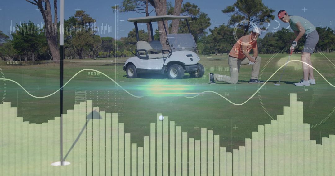 Golfers Analyzing Data with Technology Interface on Putting Green