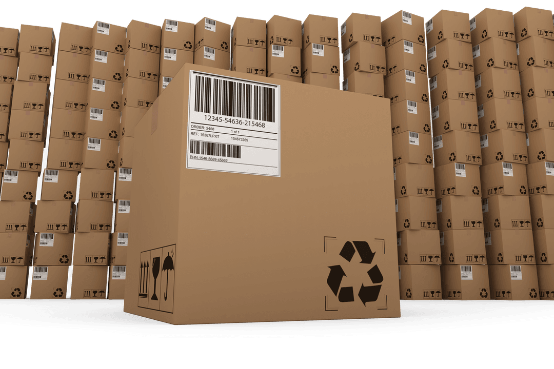 Transparent Recycle Icon on Packed Cardboard Box Barcode