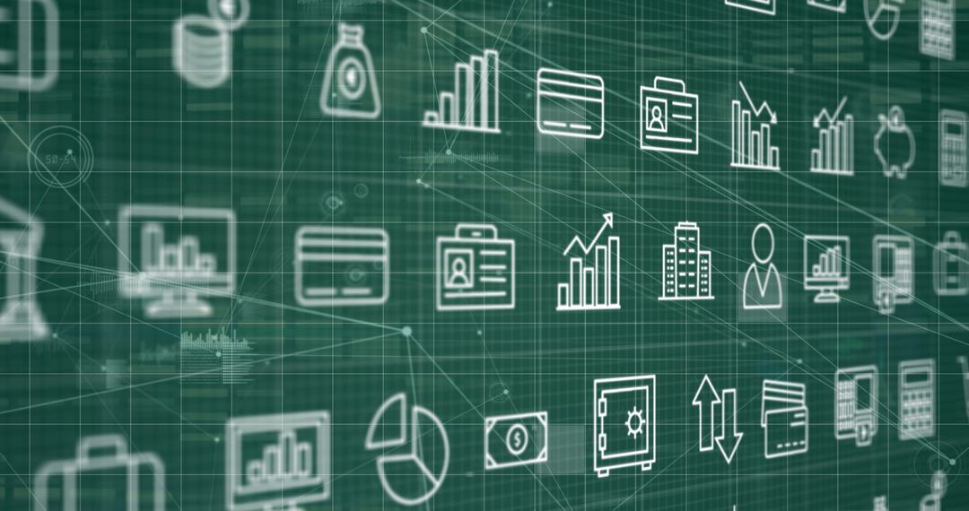 Futuristic Data Network with Digital Icons and Connectivity