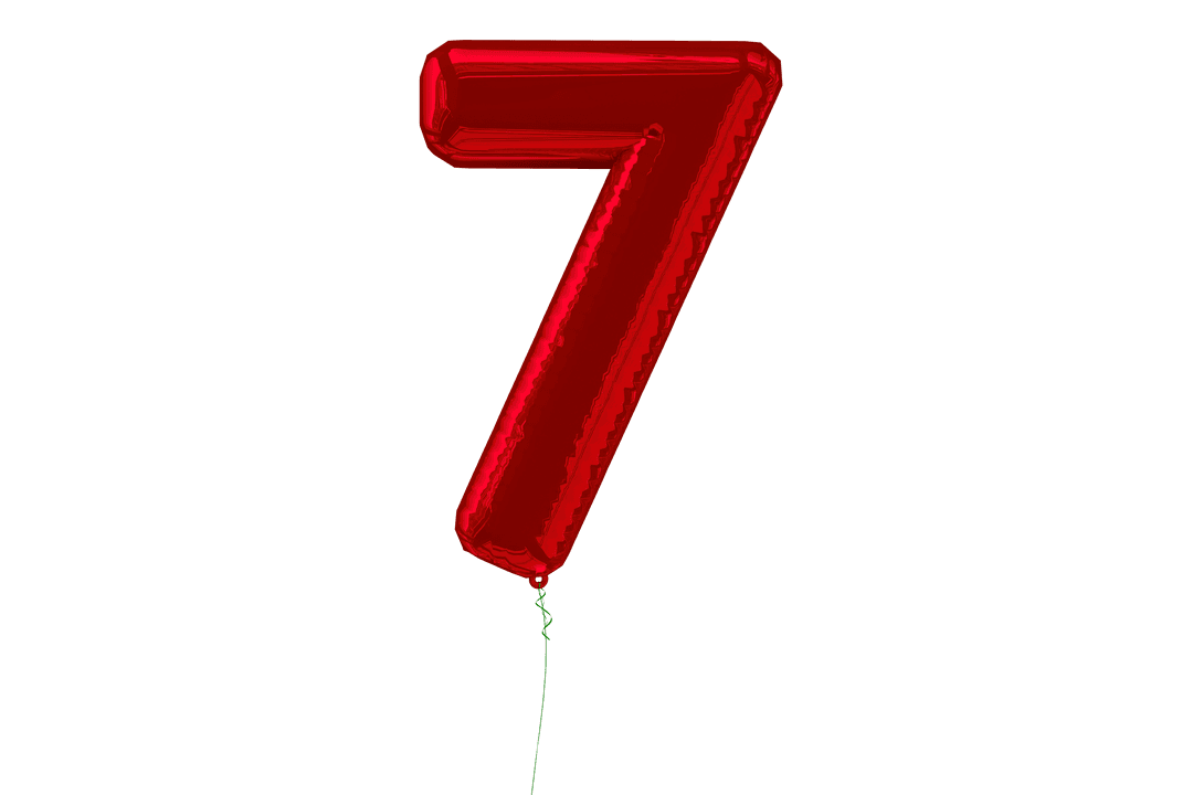 Red Balloon Shaped as Number Seven on Transparent Background