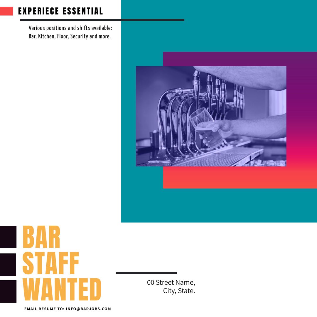 Bar Staff Wanted Advertisement Highlighting Bartender's Work - Download Free Stock Templates Pikwizard.com