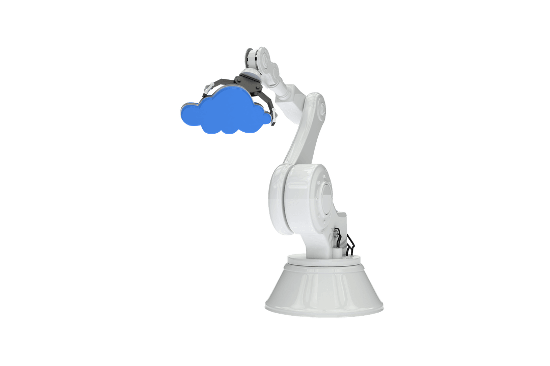 Transparent Robot Arm Embracing Blue Cloud Concept