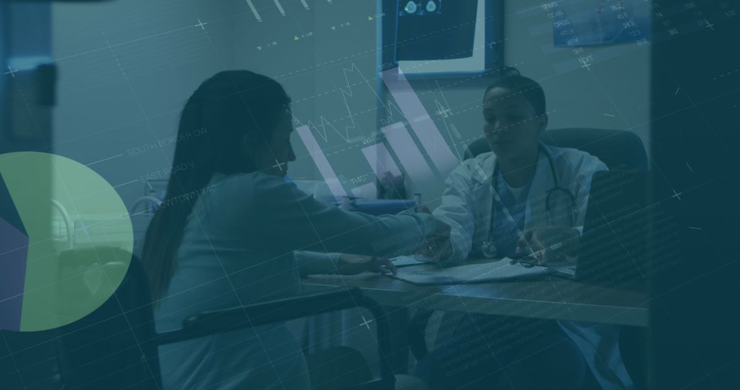 Healthcare Consultation Overlayed with Financial Data Graphics