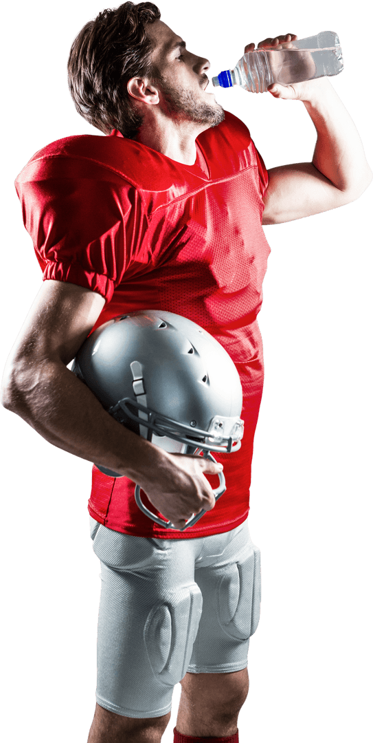 Thirsty American Football Player in Transparent Background Quenching Thirst