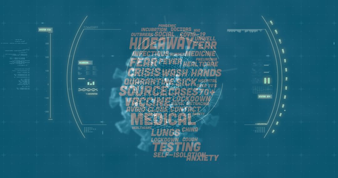 Futuristic Interface Displaying Pandemic Keywords in Digital Design
