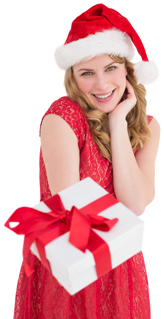 Woman in Santa Hat Offering Gift with Transparent Background - Download Free Stock Images Pikwizard.com