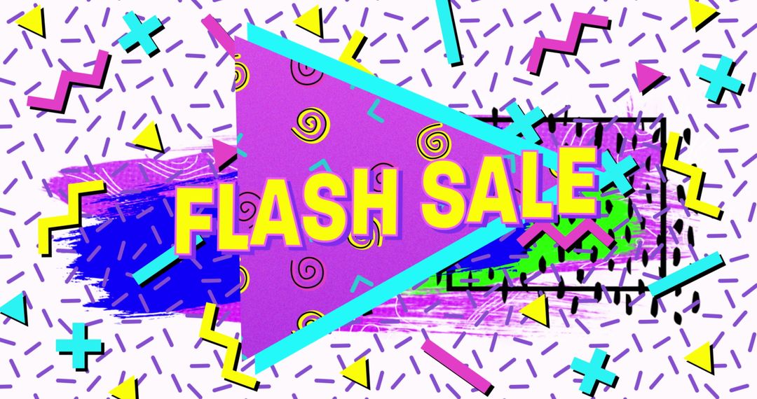 Vibrant 80s Style Flash Sale Banner with Abstract Shapes