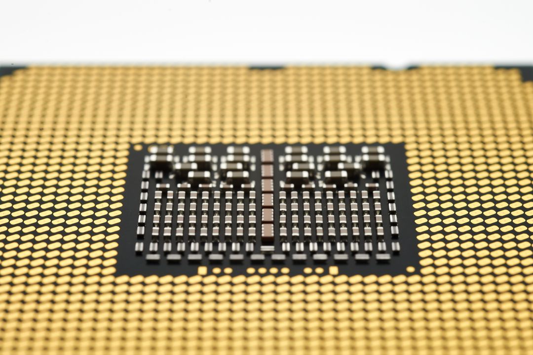 Close-Up Detail of Microprocessor with Gold Pins
