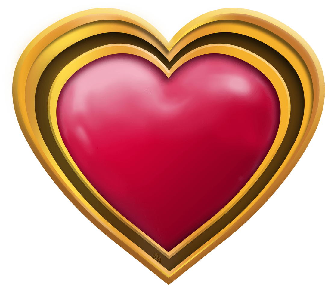 Lustrous Heart with Gold Frame Transparent Background Love Icon