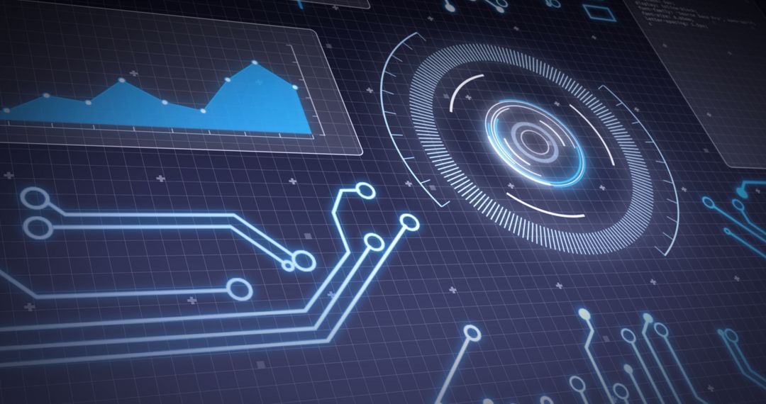 Futuristic interface with data visualization and circuitry design