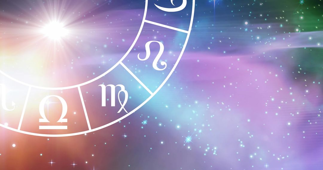 Colorful Zodiac Wheel with Sagittarius on Celestial Background - Free Images, Stock Photos and Pictures on Pikwizard.com