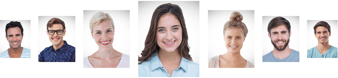 Transparent Collage of Smiling People Portraits in Frames