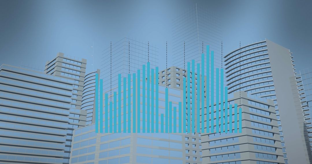 Digital Financial Graph Overlay on Modern Office Buildings