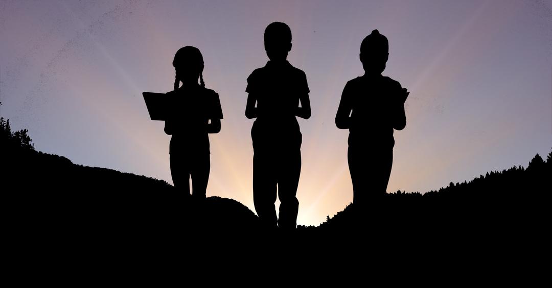 Silhouette children studying on mountain during sunset - Free Images, Stock Photos and Pictures on Pikwizard.com