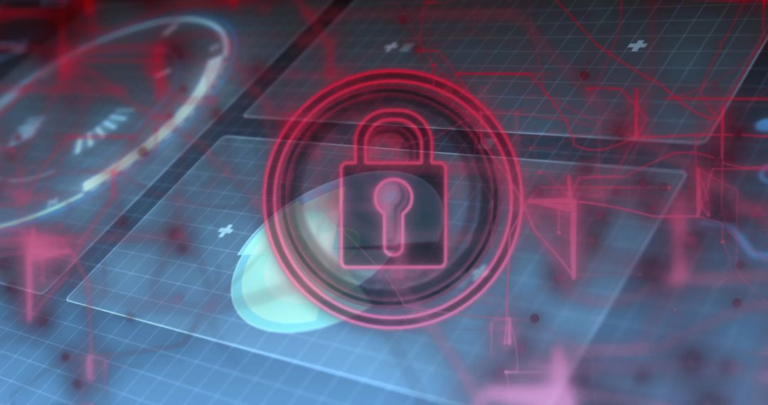 Futuristic Cybersecurity Illustration with Holographic Red Padlock