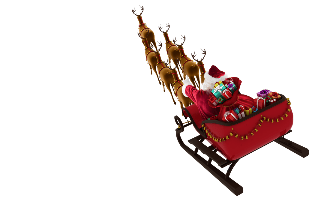 Transparent Santa Claus Riding Sleigh with Gifts and Reindeer