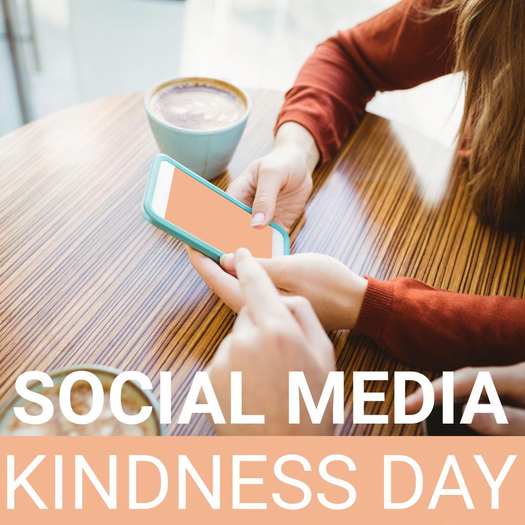 Hands of Friends Using Smartphone in Cafe for Social Media Kindness Day